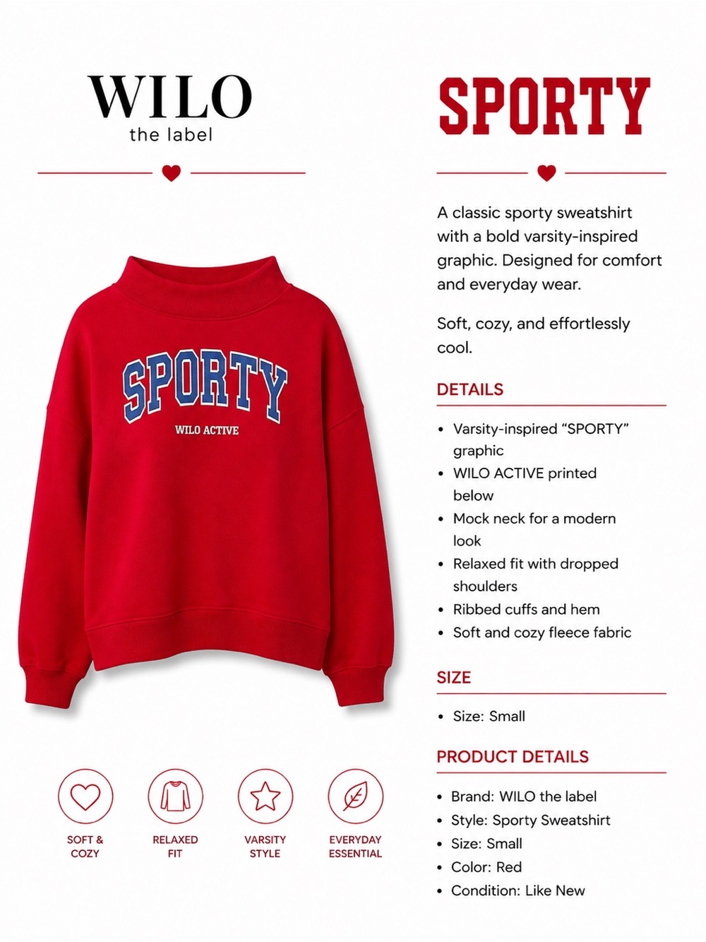 WILO Sporty Mock Neck Sweatshirt - Red